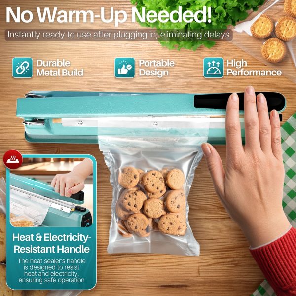 Flexzion Impulse Sealer 12 Inch (300mm) 400W Heat Sealer Machine with Adjustable Heating Mode, No Warm Up Needed, Portable Bag and Seal Impulse with Replacement Element Grip and Teflon Tape - Image 3