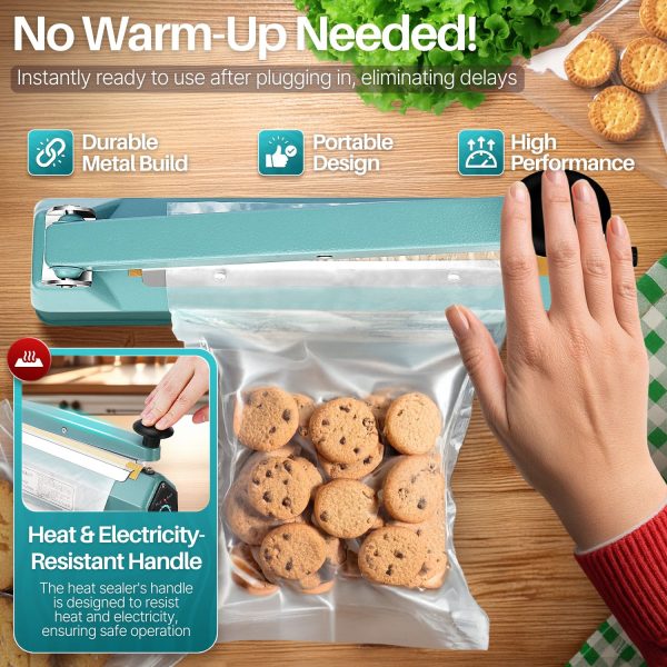 Flexzion Impulse Sealer 20 Inch (500mm) 750W Heat Sealer Machine with Adjustable Heating Mode, No Warm Up Needed, Portable Bag and Seal Impulse with Replacement Element Grip and Teflon Tape - Image 3