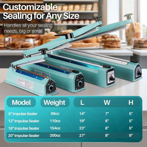 Flexzion Impulse Sealer 20 Inch (500mm) 750W Heat Sealer Machine with Adjustable Heating Mode, No Warm Up Needed, Portable Bag and Seal Impulse with Replacement Element Grip and Teflon Tape - Image 5