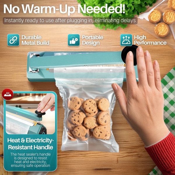 Flexzion Impulse Sealer 8 Inch (200mm) 300W Heat Sealer Machine with Adjustable Heating Mode, No Warm Up Needed, Portable Bag and Seal Impulse with Replacement Element Grip and Teflon Tape - Image 3