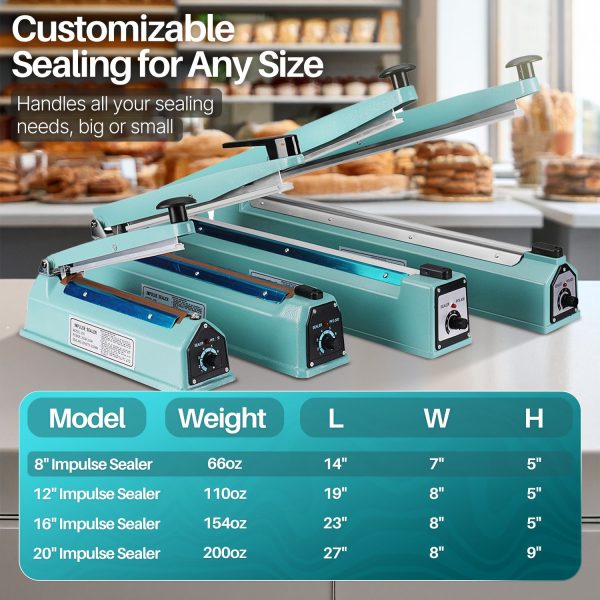 Flexzion Impulse Sealer 8 Inch (200mm) 300W Heat Sealer Machine with Adjustable Heating Mode, No Warm Up Needed, Portable Bag and Seal Impulse with Replacement Element Grip and Teflon Tape - Image 5