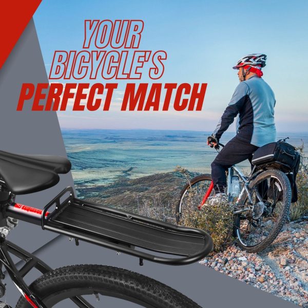 Flexzion Adjustable Bicycle Carrier Rack, 20lb Capacity, Black - Back Bike Cargo Rack, Universal Extendable Aluminum Rear Seat Post Bike Rack Caddy, Ideal for Luggage, Equipment, and Touring Gears - Image 2