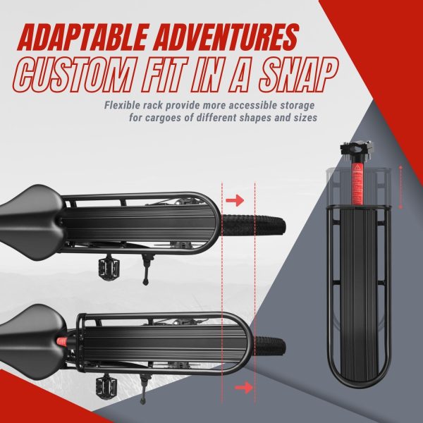 Flexzion Adjustable Bicycle Carrier Rack, 20lb Capacity, Black - Back Bike Cargo Rack, Universal Extendable Aluminum Rear Seat Post Bike Rack Caddy, Ideal for Luggage, Equipment, and Touring Gears - Image 3