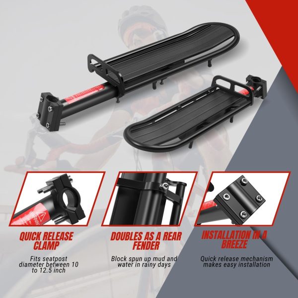 Flexzion Adjustable Bicycle Carrier Rack, 20lb Capacity, Black - Back Bike Cargo Rack, Universal Extendable Aluminum Rear Seat Post Bike Rack Caddy, Ideal for Luggage, Equipment, and Touring Gears - Image 4