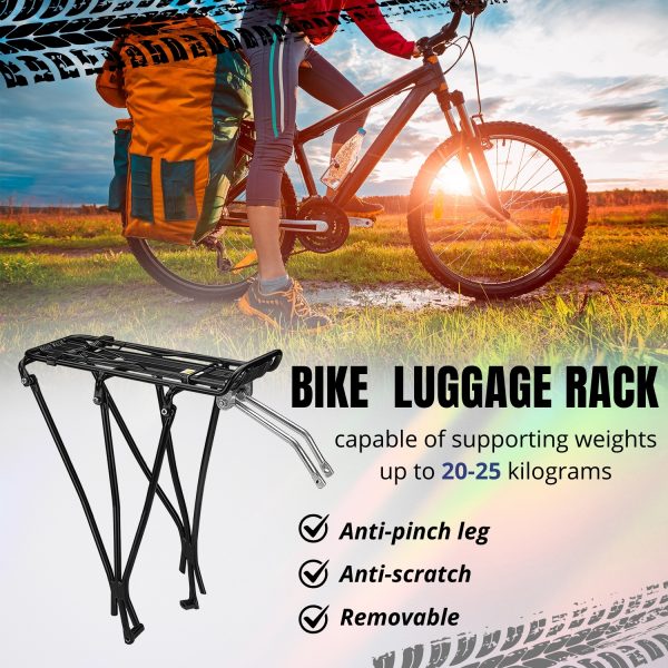Flexzion Adjustable Bicycle Carrier Rack, 110lb Capacity, Black - Bike Rack for Back of Bike, Back Bike Cargo Rack, Aluminum Rear Seat Post Bike Rack Caddy for 26-28 Inch Wheels with Hardware Included - Image 5