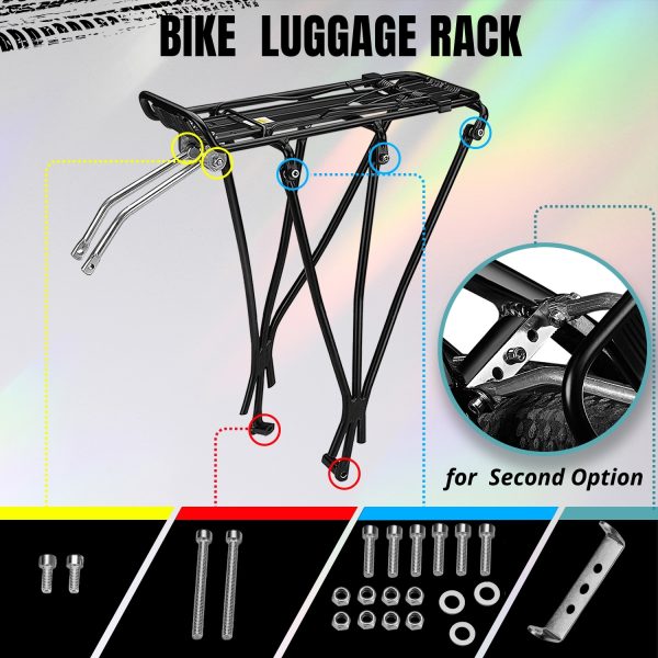 Flexzion Adjustable Bicycle Carrier Rack, 110lb Capacity, Black - Bike Rack for Back of Bike, Back Bike Cargo Rack, Aluminum Rear Seat Post Bike Rack Caddy for 26-28 Inch Wheels with Hardware Included - Image 7