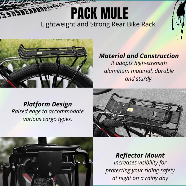 Flexzion Adjustable Bicycle Carrier Rack, 110lb Capacity, Black - Bike Rack for Back of Bike, Back Bike Cargo Rack, Aluminum Rear Seat Post Bike Rack Caddy for 26-28 Inch Wheels with Hardware Included - Image 8
