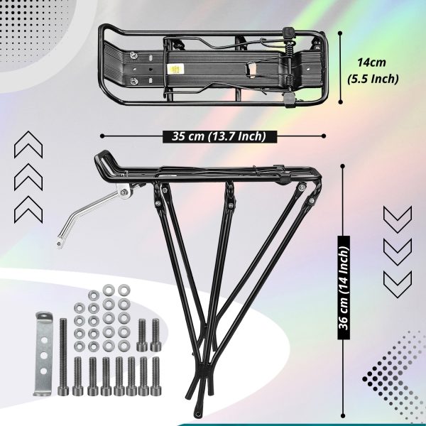 Flexzion Adjustable Bicycle Carrier Rack, 110lb Capacity, Black - Bike Rack for Back of Bike, Back Bike Cargo Rack, Aluminum Rear Seat Post Bike Rack Caddy for 26-28 Inch Wheels with Hardware Included - Image 9