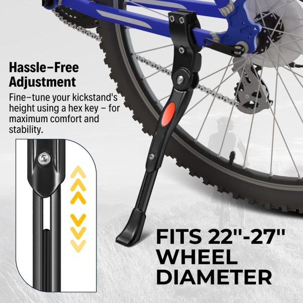 Flexzion Bike Kickstand Bicycle Road Mountain Cycling Rear Mount Side Stand Aluminum Adjustable Alloy Replacement Kickstand for Mountain Bike Fits for 22 - 26 inch Tires in Black - Image 2