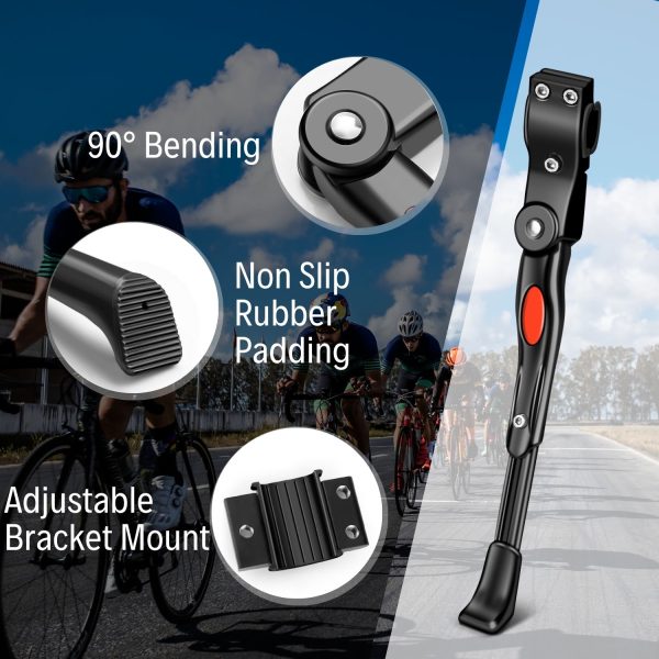 Flexzion Bike Kickstand Bicycle Road Mountain Cycling Rear Mount Side Stand Aluminum Adjustable Alloy Replacement Kickstand for Mountain Bike Fits for 22 - 26 inch Tires in Black - Image 3