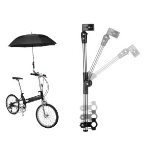 Flexzion Bicycle Umbrella Clamp Holder Mount Stand Handlebar Wheelchair Umbrella Universal Clamp Adjustable 2 Section Tube Handle Outdoor Sports Accessories for 0.67~0.9 inch Handlebar Bike Stroller