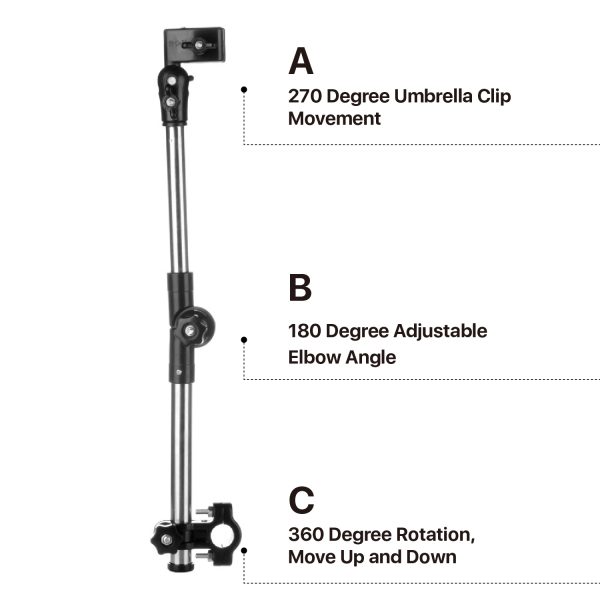Flexzion Bicycle Umbrella Clamp Holder Mount Stand Handlebar Wheelchair Umbrella Universal Clamp Adjustable 2 Section Tube Handle Outdoor Sports Accessories for 0.67~0.9 inch Handlebar Bike Stroller - Image 2