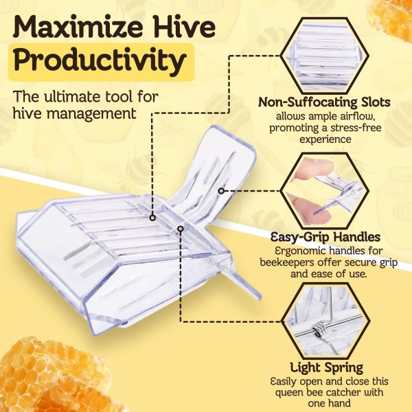 Flexzion Bee Clip for Queen (5-Pack) - Transparent Queen Catcher for Bees, Honeybee Queen Clips for Easy One-Handed Queen Bee Marking & Handling - Image 6