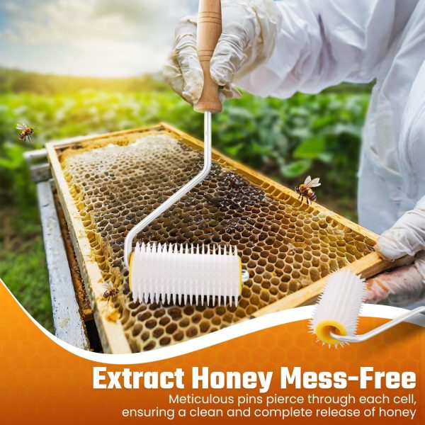 Flexzion Honey Uncapping Needle Roller – Propolis & Honey Beekeeping Tools Supplies for Harvesting - 5-Inch Hardwood Handle Uncapper for Honeycomb Roller Brush Extraction - Image 3