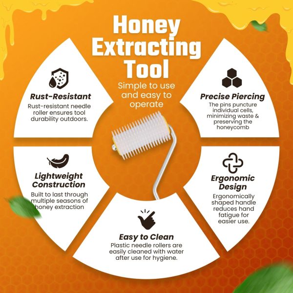 Flexzion Honey Uncapping Needle Roller – Propolis & Honey Beekeeping Tools Supplies for Harvesting - 5-Inch Hardwood Handle Uncapper for Honeycomb Roller Brush Extraction - Image 4