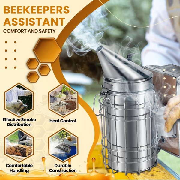Flexzion Beehive Smoker - Bee Smoker Stainless Steel for Beekeeping, Durable Bellow & Heat Shield, Safe Bee Hive Smoker with Mounting Hook, Compatible with Bee Smoker Pellets - Image 4