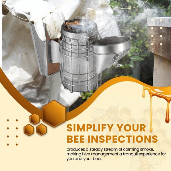 Flexzion Beehive Smoker - Bee Smoker Stainless Steel for Beekeeping, Durable Bellow & Heat Shield, Safe Bee Hive Smoker with Mounting Hook, Compatible with Bee Smoker Pellets - Image 5