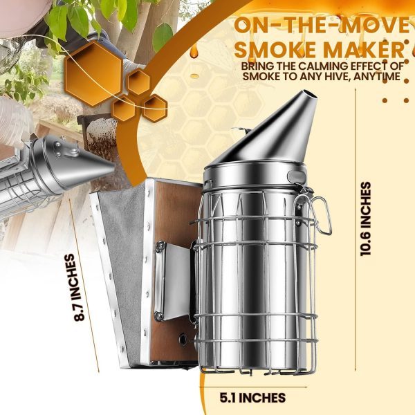 Flexzion Beehive Smoker - Bee Smoker Stainless Steel for Beekeeping, Durable Bellow & Heat Shield, Safe Bee Hive Smoker with Mounting Hook, Compatible with Bee Smoker Pellets - Image 7
