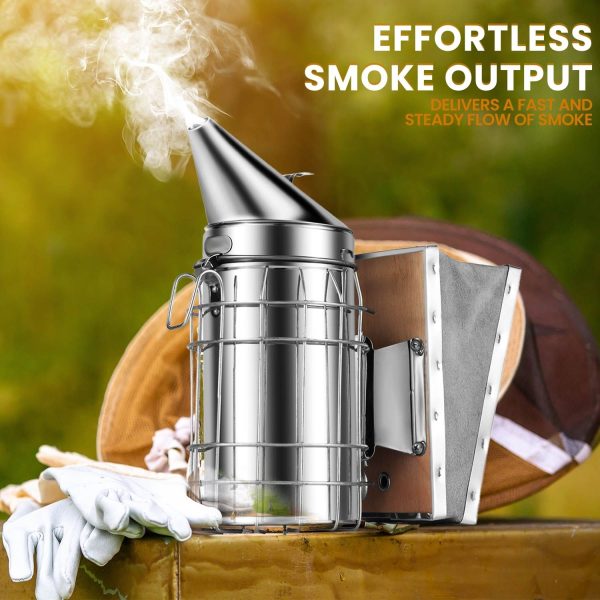 Flexzion Beehive Smoker - Bee Smoker Stainless Steel for Beekeeping, Durable Bellow & Heat Shield, Safe Bee Hive Smoker with Mounting Hook, Compatible with Bee Smoker Pellets - Image 8