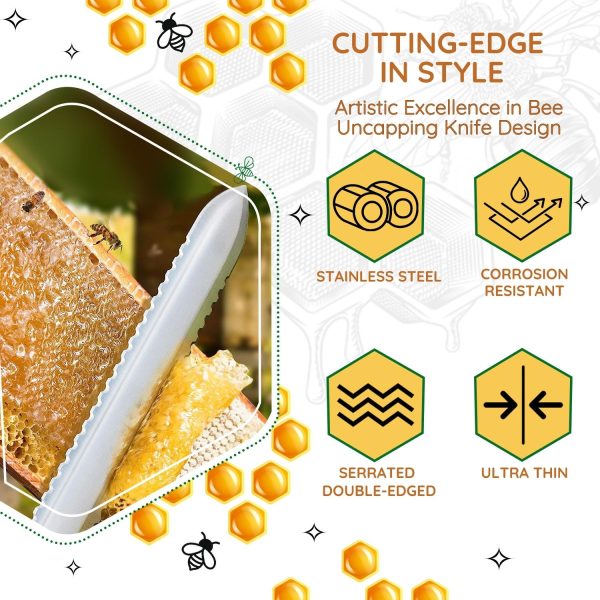 Flexzion Cold Honey Uncapping Tool - 11 Inch Serrated Uncapping Knife, Stainless Steel Honey Knife Uncapping with Ergonomic Wooden Handle, Non-Heated Honeycomb Scraper for Wax & Honey Extraction - Image 3