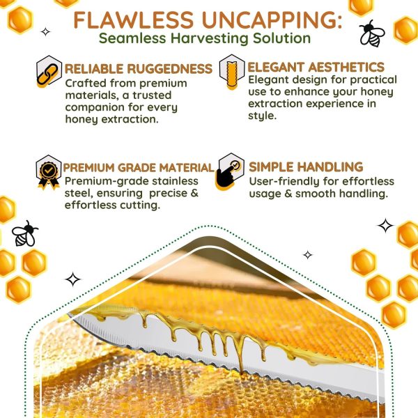 Flexzion Cold Honey Uncapping Tool - 11 Inch Serrated Uncapping Knife, Stainless Steel Honey Knife Uncapping with Ergonomic Wooden Handle, Non-Heated Honeycomb Scraper for Wax & Honey Extraction - Image 4