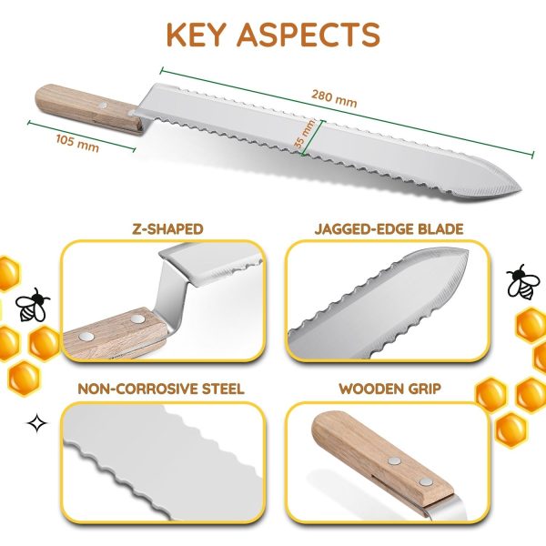 Flexzion Cold Honey Uncapping Tool - 11 Inch Serrated Uncapping Knife, Stainless Steel Honey Knife Uncapping with Ergonomic Wooden Handle, Non-Heated Honeycomb Scraper for Wax & Honey Extraction - Image 7