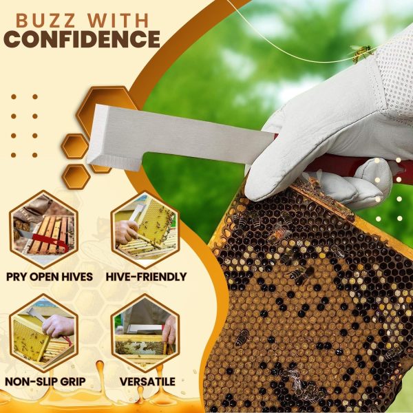 Flexzion J Hook Bee Hive Tool - 10.5" Stainless Steel Frame Lifter & Wax Scraper for Bee keeping Tools Kit - Essential Hive Tool J Hook for Beekeeping Supplies & Equipment - Image 4