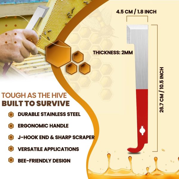 Flexzion J Hook Bee Hive Tool - 10.5" Stainless Steel Frame Lifter & Wax Scraper for Bee keeping Tools Kit - Essential Hive Tool J Hook for Beekeeping Supplies & Equipment - Image 5