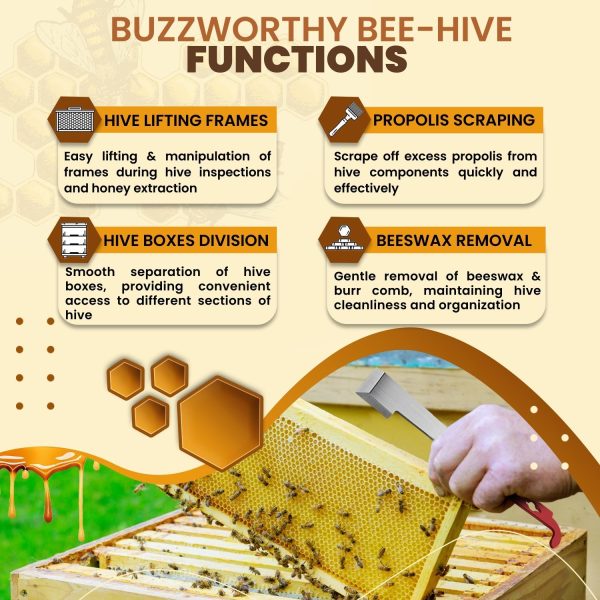 Flexzion J Hook Bee Hive Tool - 10.5" Stainless Steel Frame Lifter & Wax Scraper for Bee keeping Tools Kit - Essential Hive Tool J Hook for Beekeeping Supplies & Equipment - Image 7