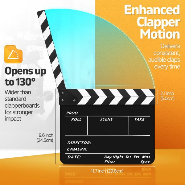 Flexzion Acrylic Plastic Clapboard Director's Clapper Board Dry Erase Cut Action Scene Slateboard For Hollywood Camera Film Studio Home Movie Video 10x12" with Black/White Sticks - Image 6