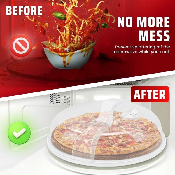 Flexzion 10.5 Inch Microwave Splatter Cover - BPA-Free Anti-Splatter Microwave Cover with Adjustable Steam Vent, Dishwasher Safe, Transparent Plastic Food Covers for Microwave Cooking - Image 6