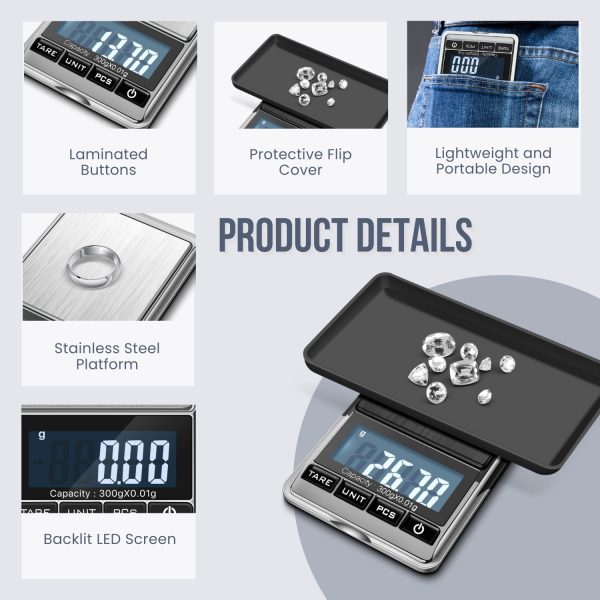Flexzion Jewelry Small Digital Scale .01 Gram Accuracy - Portable Digital Jewelry Scale Gram & Ounces with 300g Weight Capacity - Micro Scale for Herbs, Gold, Coins with Multi-Unit Conversion - Image 3