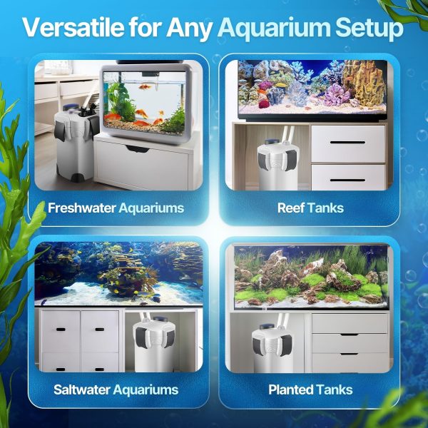 Flexzion Aquarium Canister Filter with 525GPH Flow Rate, UV-C Lamp, Spray Bar, & 3-Stage Media Filtration for up to 100 Gallon Fish Tanks - Ultra-Quiet External Canister Filters for Aquarium - Image 8