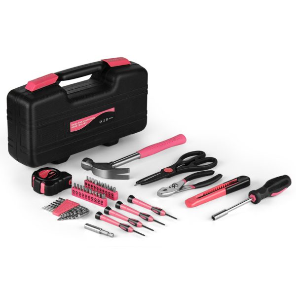 Flexzion 39 Piece Hand Tool Kits with Case - Compact Tool Kit for Handyman, Homeowners DIY - Household Tool Kit for Home with Portable Basic Tool Set Case, Pink - Image 2