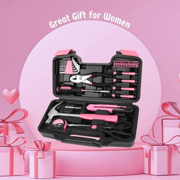 Flexzion 39 Piece Hand Tool Kits with Case - Compact Tool Kit for Handyman, Homeowners DIY - Household Tool Kit for Home with Portable Basic Tool Set Case, Pink - Image 9