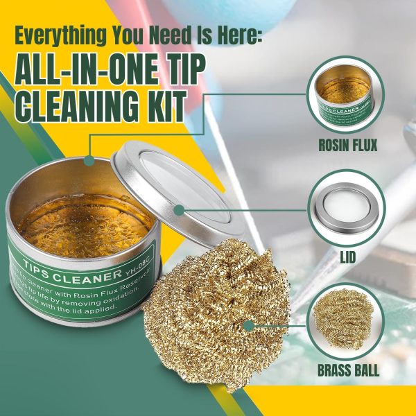 Flexzion Soldering Iron Tip Cleaner, Soft Coiled Brass Wire Sponge Stainless Steel Holder with Rosin Flux - Image 4