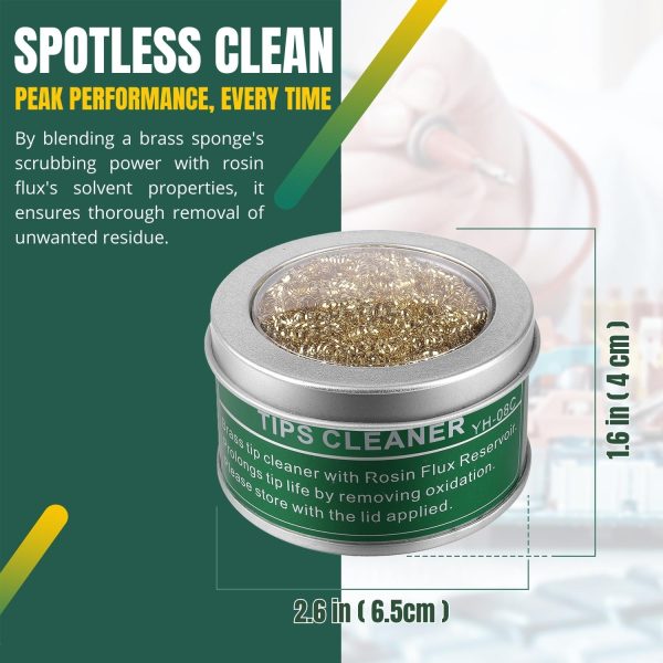 Flexzion Soldering Iron Tip Cleaner, Soft Coiled Brass Wire Sponge Stainless Steel Holder with Rosin Flux - Image 5