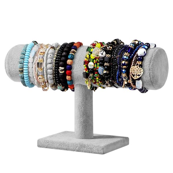 Flexzion Velvet T-Bar Bracelet Display Stand for Vendors - Bracelet Holder Stand for Jewelry Storage, Bangles, Pendants, Anklets, Charms - Watch Holder Organizer for Women & Men, Grey - Image 2