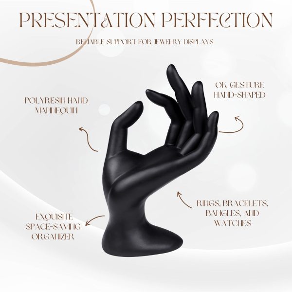Flexzion Hand Jewelry Holder Female Mannequin Hands Holder for Bracelet, Watch, Hand Ring Holder for Jewelry, Mannequin Arm Form Model, Hand Stand Display, Polyresin Hand Mannequin, Black - Image 5