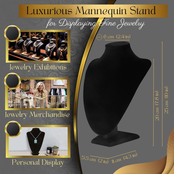 Flexzion Necklace Display Stand - Jewelry Bust Display, 10 Inch Black Velvet 3D Mannequin Holder for Necklaces, Pendants & Lockets - Jewelry Display for Home, Boutique & Trade Shows - Image 6