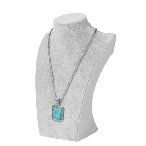 Flexzion Necklace Bust Display Stand (1 Pack) - 10 Inch 3D Mannequin Gray Velvet Necklace Display Holder for Home, Boutique & Trade Shows - Jewelry Display for Selling Necklace, Pendants, Chokers