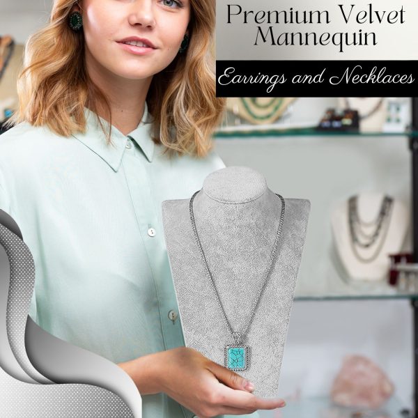 Flexzion Necklace Bust Display Stand (1 Pack) - 10 Inch 3D Mannequin Gray Velvet Necklace Display Holder for Home, Boutique & Trade Shows - Jewelry Display for Selling Necklace, Pendants, Chokers - Image 3