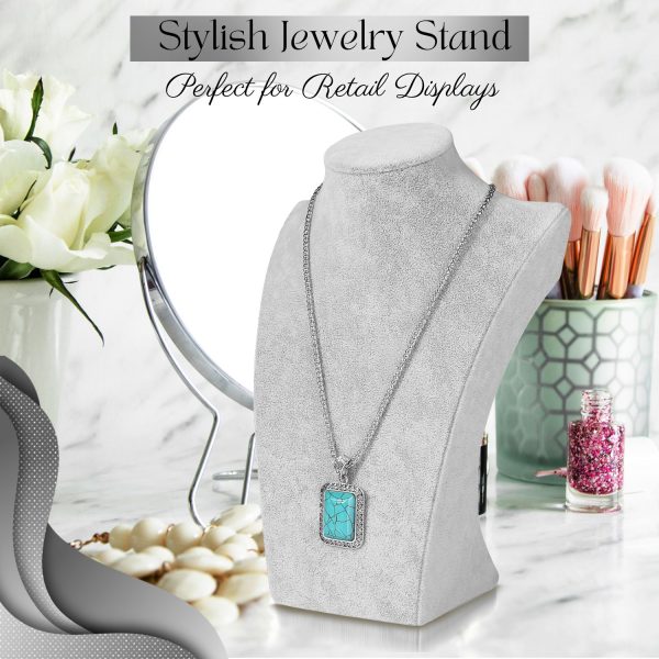 Flexzion Necklace Bust Display Stand (1 Pack) - 10 Inch 3D Mannequin Gray Velvet Necklace Display Holder for Home, Boutique & Trade Shows - Jewelry Display for Selling Necklace, Pendants, Chokers - Image 7