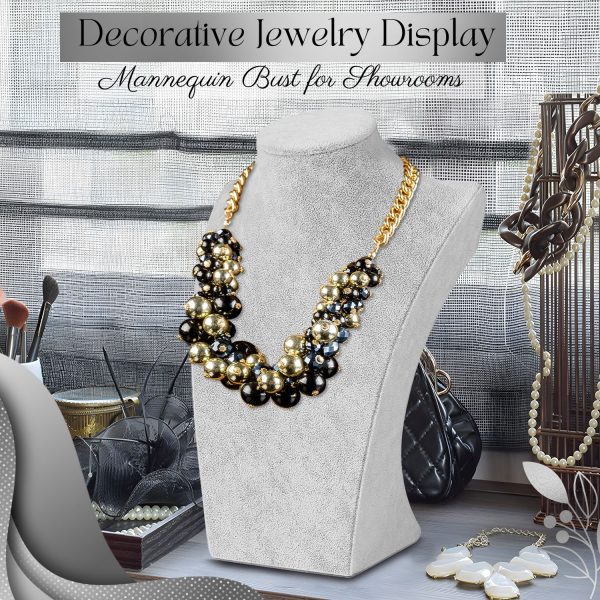 Flexzion Necklace Bust Display Stand (1 Pack) - 10 Inch 3D Mannequin Gray Velvet Necklace Display Holder for Home, Boutique & Trade Shows - Jewelry Display for Selling Necklace, Pendants, Chokers - Image 8