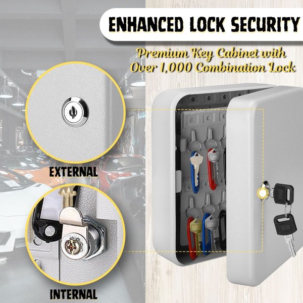 Flexzion Key Box Wall Mount With Code - 40 Capacity Key Box Organizer, Lock Box Key Holder, Secure & Durable Key Storage Box Cabinet with Colored Tags & Hooks for Homes & Business, Gray - Image 3