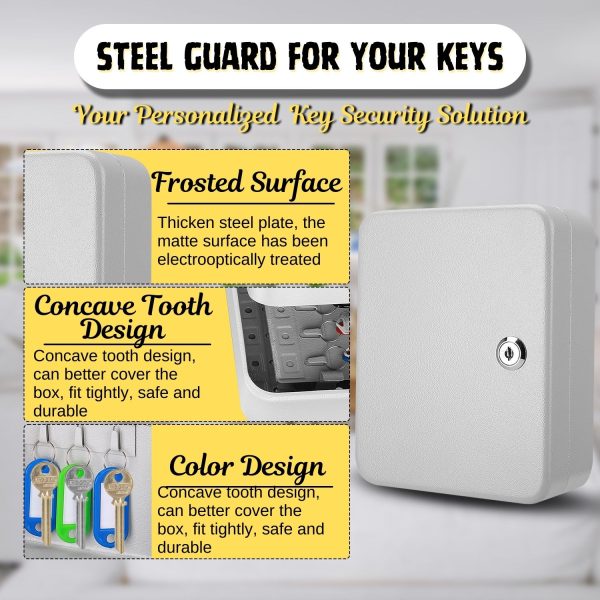 Flexzion Key Box Wall Mount With Code - 40 Capacity Key Box Organizer, Lock Box Key Holder, Secure & Durable Key Storage Box Cabinet with Colored Tags & Hooks for Homes & Business, Gray - Image 7
