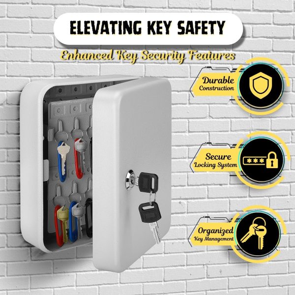 Flexzion Key Box Wall Mount With Code - 40 Capacity Key Box Organizer, Lock Box Key Holder, Secure & Durable Key Storage Box Cabinet with Colored Tags & Hooks for Homes & Business, Gray - Image 8