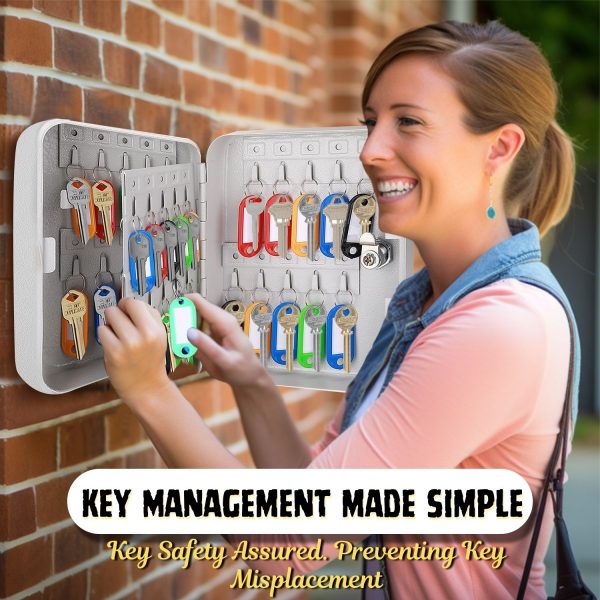 Flexzion Key Box Wall Mount With Code - 40 Capacity Key Box Organizer, Lock Box Key Holder, Secure & Durable Key Storage Box Cabinet with Colored Tags & Hooks for Homes & Business, Gray - Image 9