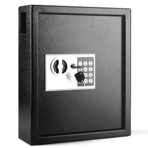 Flexzion Key Box Wall Mount With Code, Key Cabinet, Key Deposit Slot, 40 Key Holder Organizer Locker Case, Colored Key Tags Wall Mounted Lock Box For Keys Storage (Black)