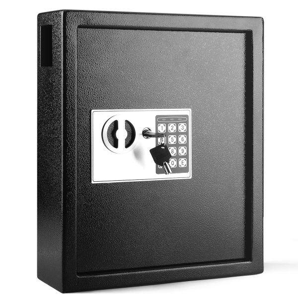 Flexzion Key Box Wall Mount With Code, Key Cabinet, Key Deposit Slot, 40 Key Holder Organizer Locker Case, Colored Key Tags Wall Mounted Lock Box For Keys Storage (Black)